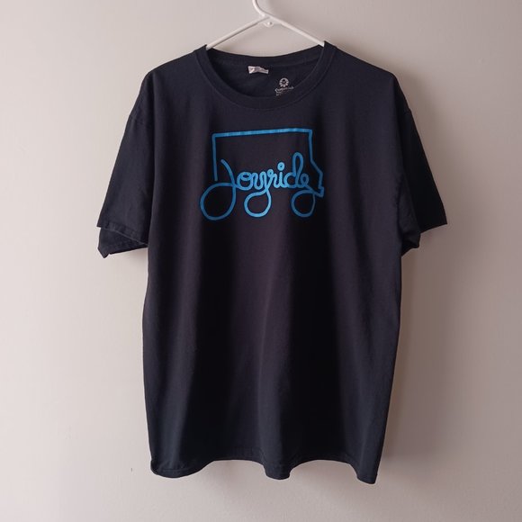 T Shirt Joyride Coffee Logo Promo Blue on Black Jerzees Adult Size L Large - Picture 2 of 4